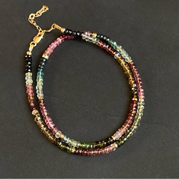 Watermelon Tourmaline Necklace Multi Tourmaline Choker Mixed color Bead Gemstone - Picture 8 of 8